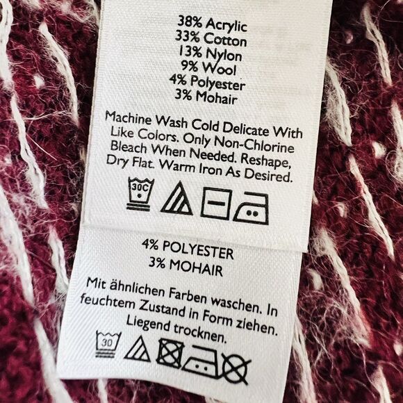 Eddie Bauer Burgundy Red & White Fair Isle Wool Blend Cozy Soft Sweater - Medium - Picture 9 of 9